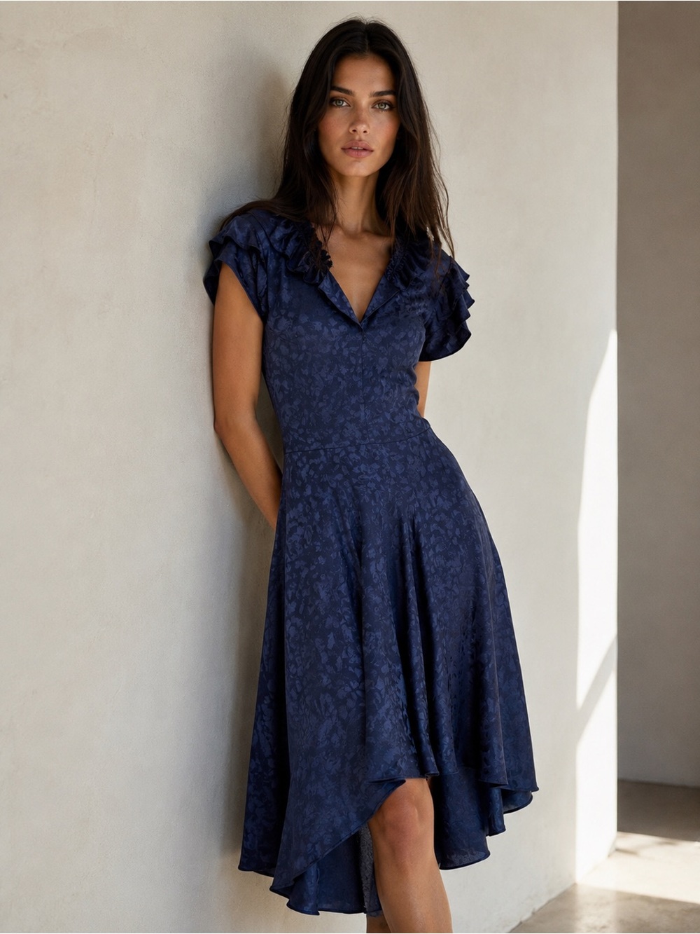 ZADIG & VOLTAIRE NWT 100% Silk Navy Roberty Jacquard Leopard Midi Dress MSRP$698